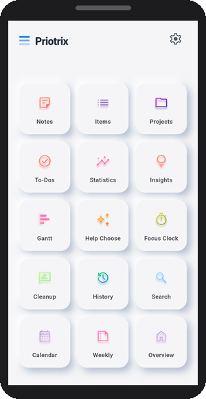Priotrix Notes · Items · Projects feature screenshot