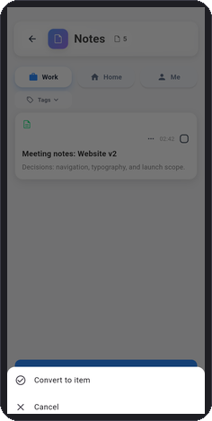 Convert Note to Item