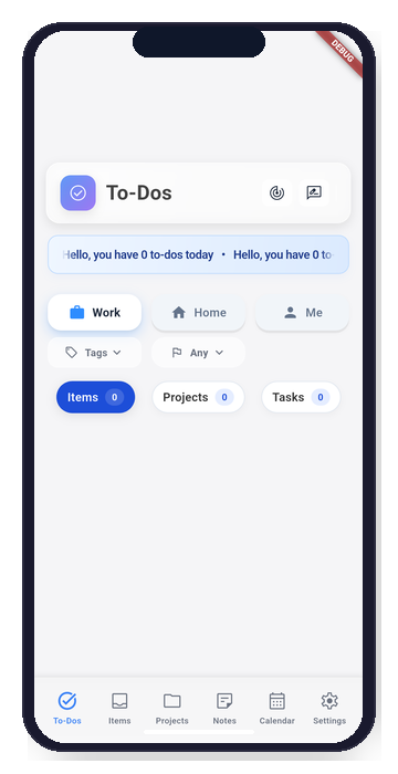 Priotrix Items view - todo list with progress tracking